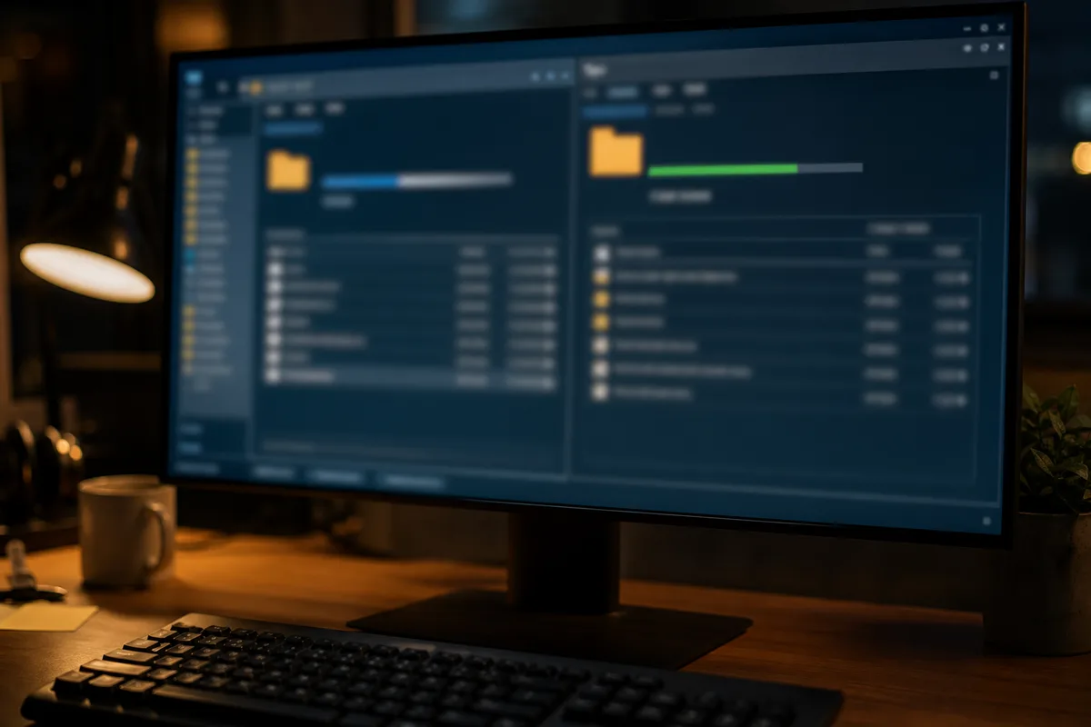 Écran d&rsquo;ordinateur affichant un client FTP avec transfert de fichiers en cours vers un serveur web