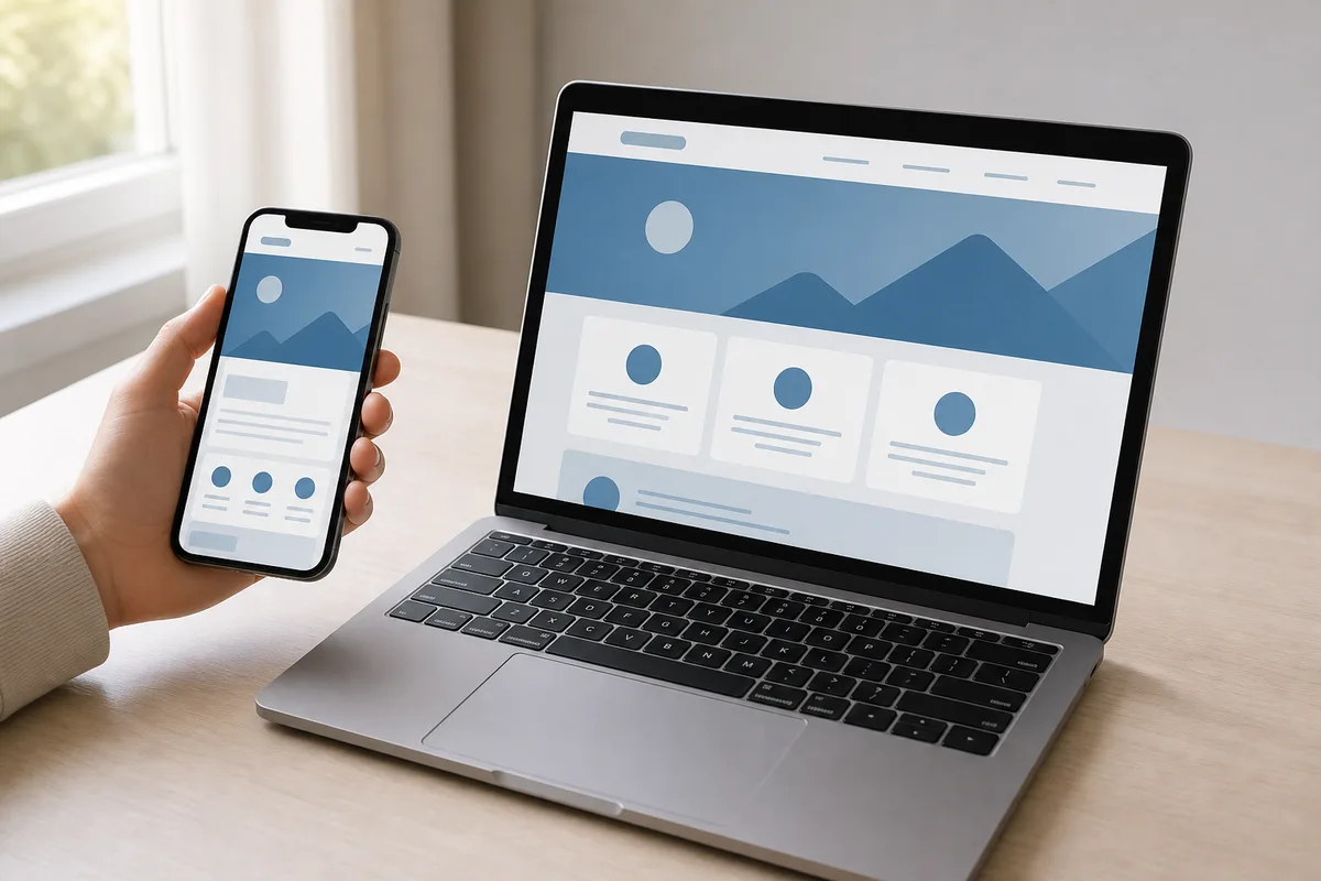 Smartphone et ordinateur portable affichant la version adaptée d&rsquo;un même site web